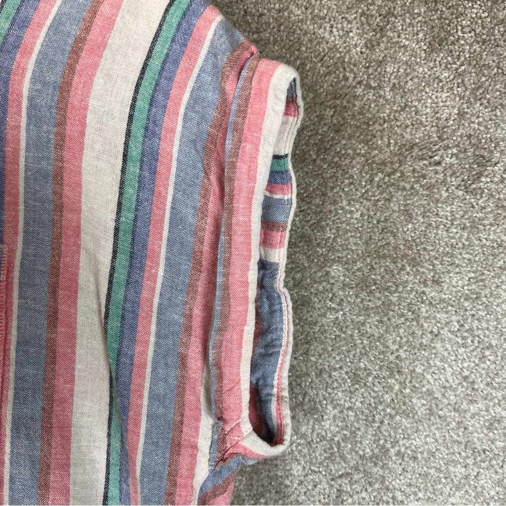 Orvis Shirt Womens Large Pink Blue Stripe Linen Blend Short Sleeve Button- 4096 - Picture 3 of 11